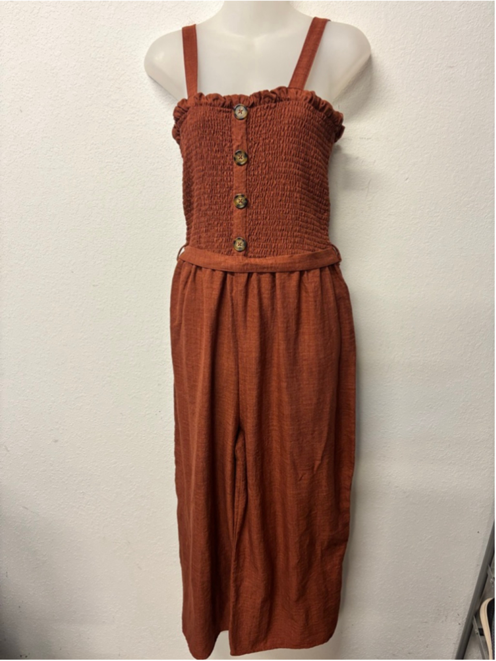 No Boundries Rust Smocked Jumpsuit Juinors xl cottagecore, grannycore